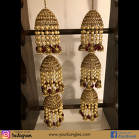 MAHIMA Golden/Maroon 3 Tier Jhoomer Kaleere