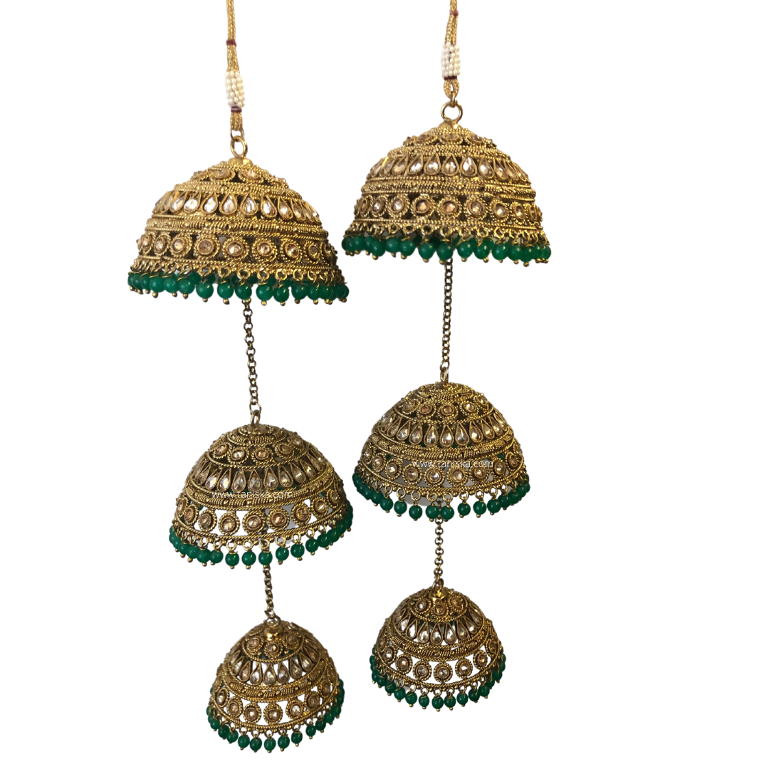 MEHREEN 3 Tier Emerald Jhoomer Kaleere