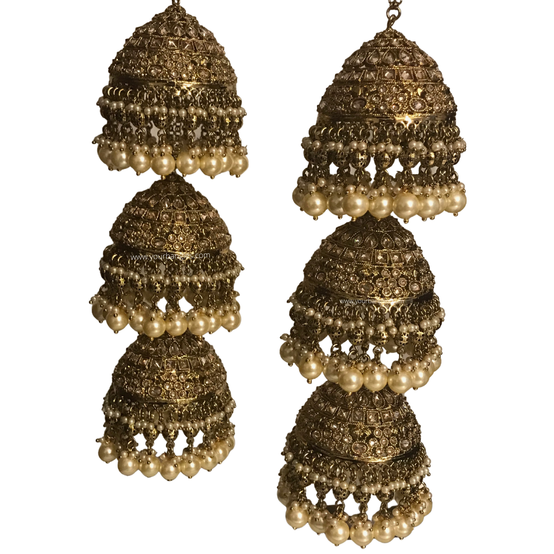 KARISHMA Golden 3 Tier Jhoomer Kaleere
